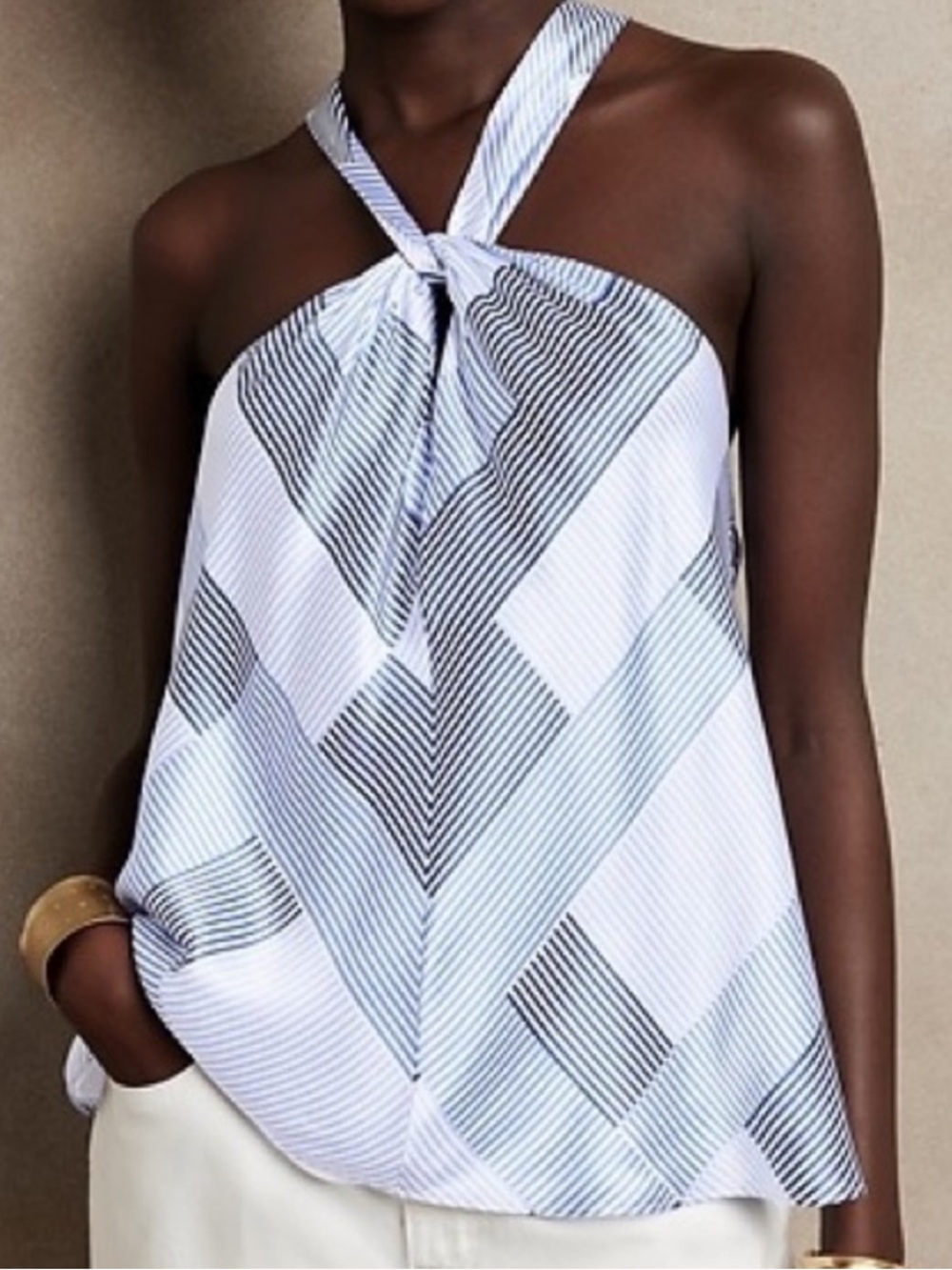 Banana Republic Blue and White Striped Halter Blouse